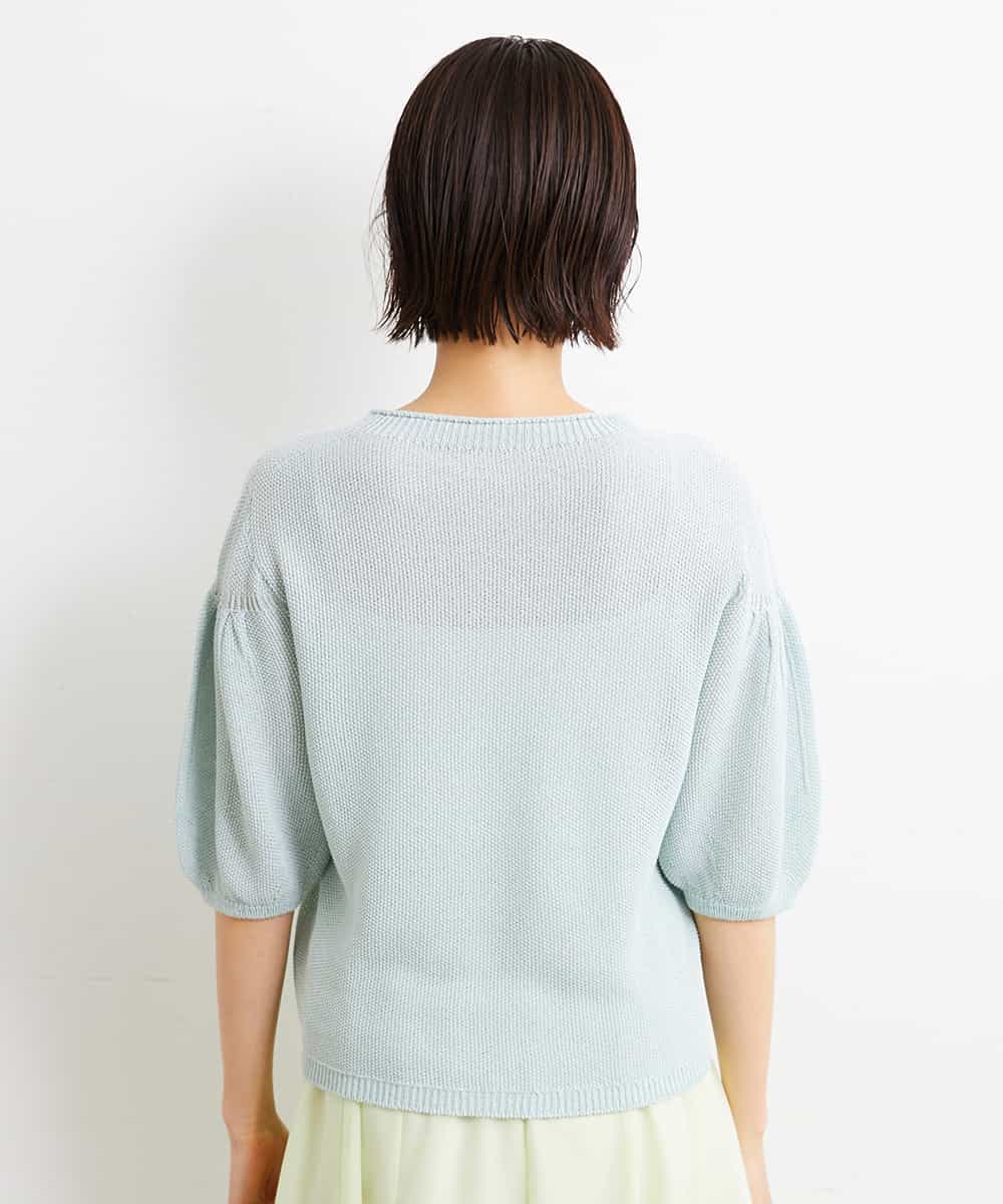FMFGS24190 MICHEL KLEIN(ミッシェルクラン) [WEB限定カラーあり]ホールガーメント(R)パフスリーブニット グリーン(30)