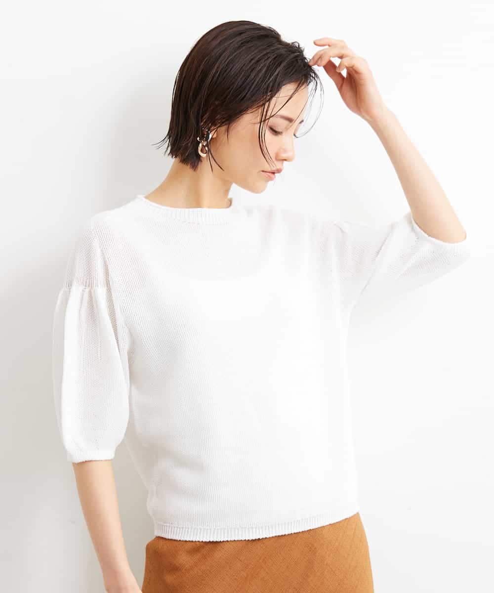 FMFGS24190 MICHEL KLEIN(ミッシェルクラン) [WEB限定カラーあり]ホールガーメント(R)パフスリーブニット ホワイト(90)
