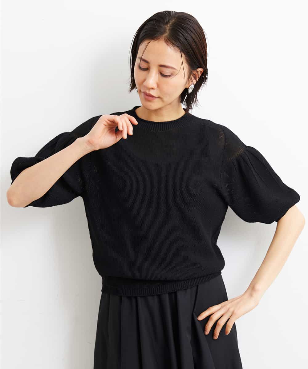 FMFGS24190 MICHEL KLEIN(ミッシェルクラン) [WEB限定カラーあり]ホールガーメント(R)パフスリーブニット ブラック(94)