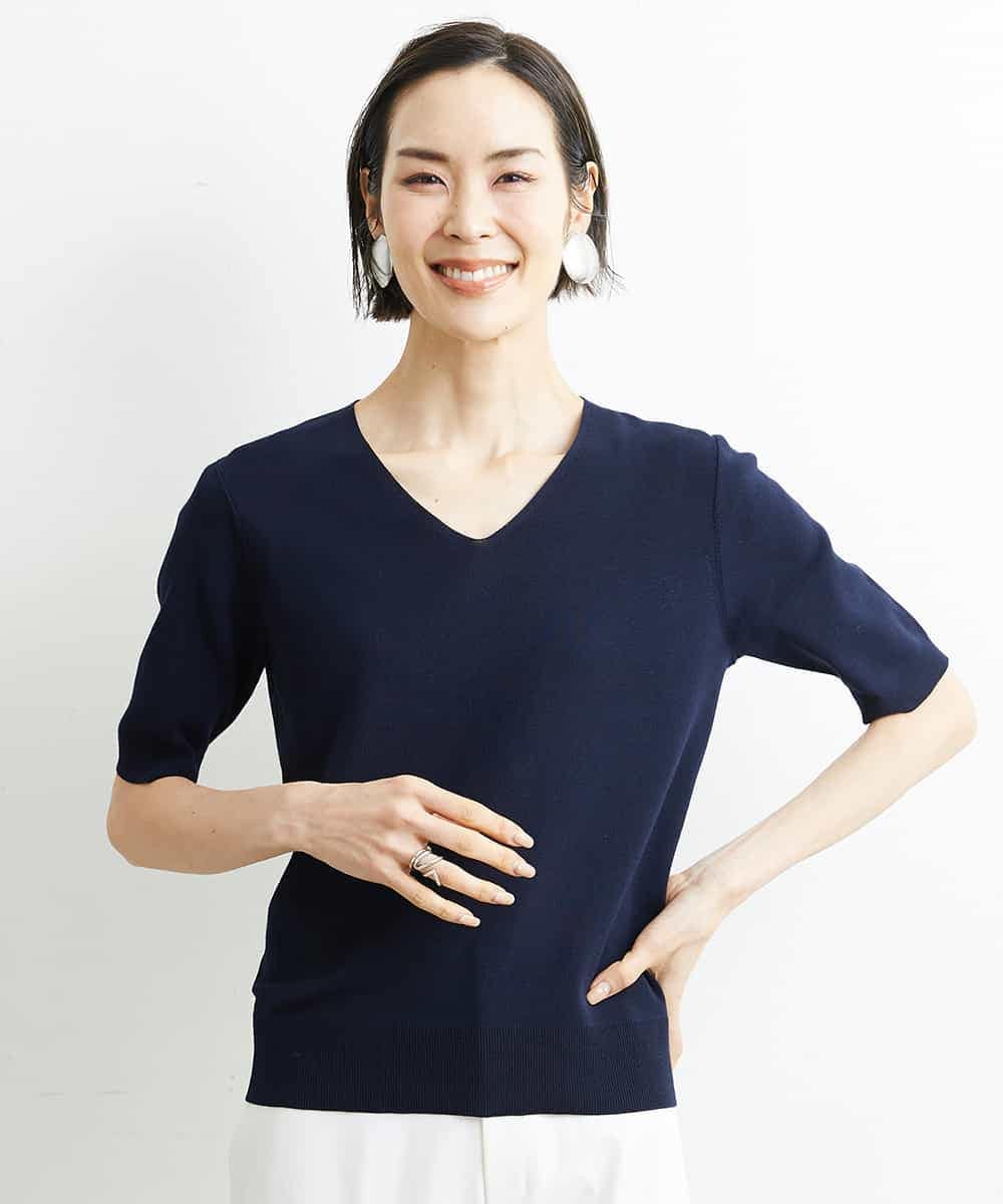 FMFGS29220 MICHEL KLEIN(ミッシェルクラン) Vネックプルオーバーニット（アンサンブル対応） ネイビー(57)