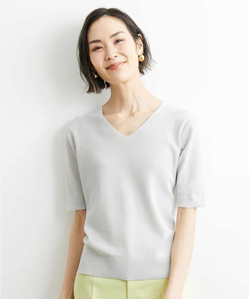 FMFGS29220 MICHEL KLEIN(ミッシェルクラン) Vネックプルオーバーニット（アンサンブル対応） ライトグレー(91)