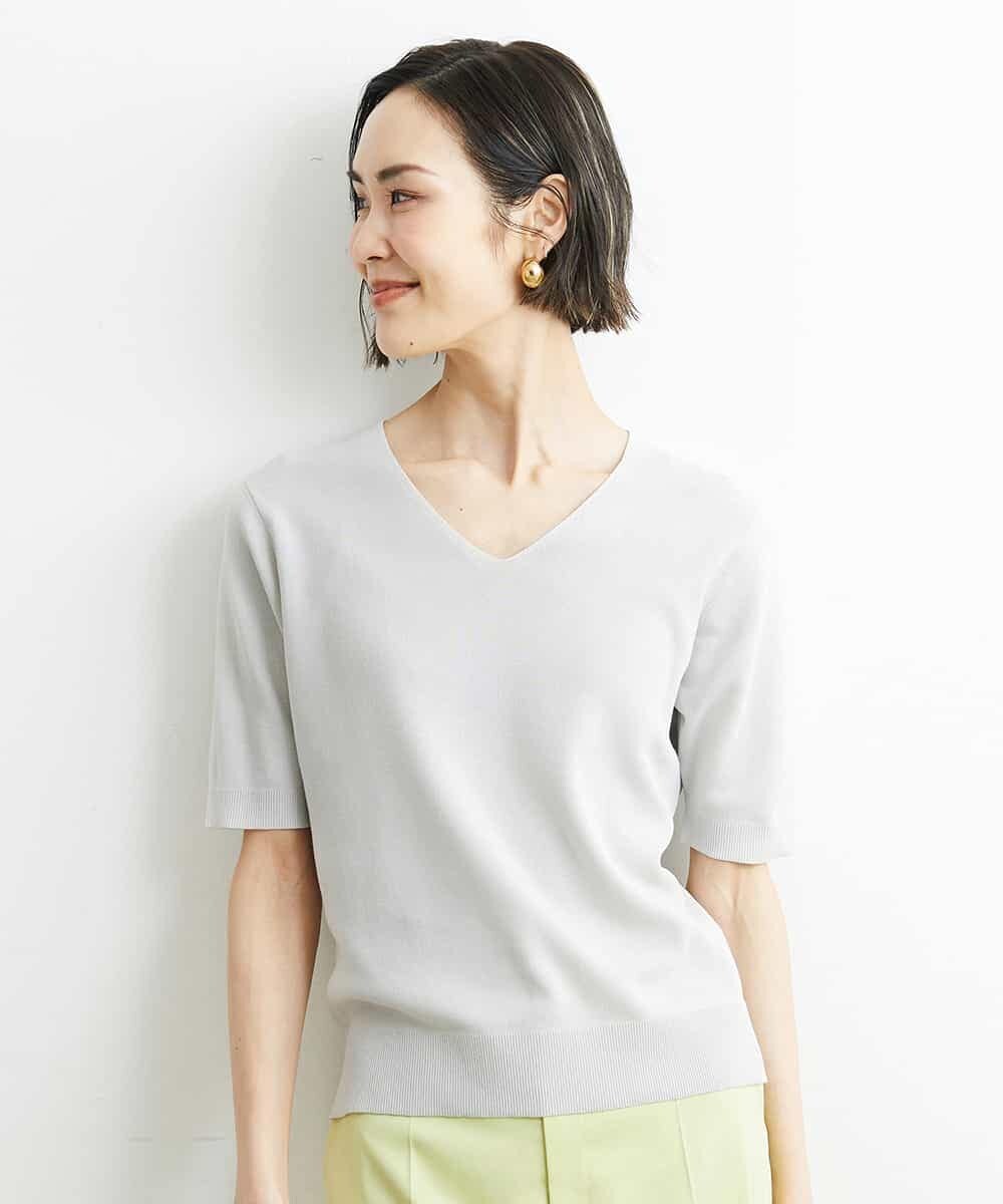 FMFGS29220 MICHEL KLEIN(ミッシェルクラン) Vネックプルオーバーニット（アンサンブル対応） ライトグレー(91)