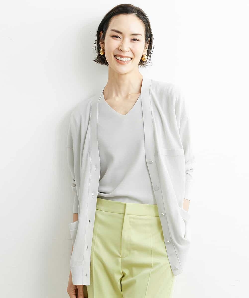 FMFGS29220 MICHEL KLEIN(ミッシェルクラン) Vネックプルオーバーニット（アンサンブル対応） ライトグレー(91)