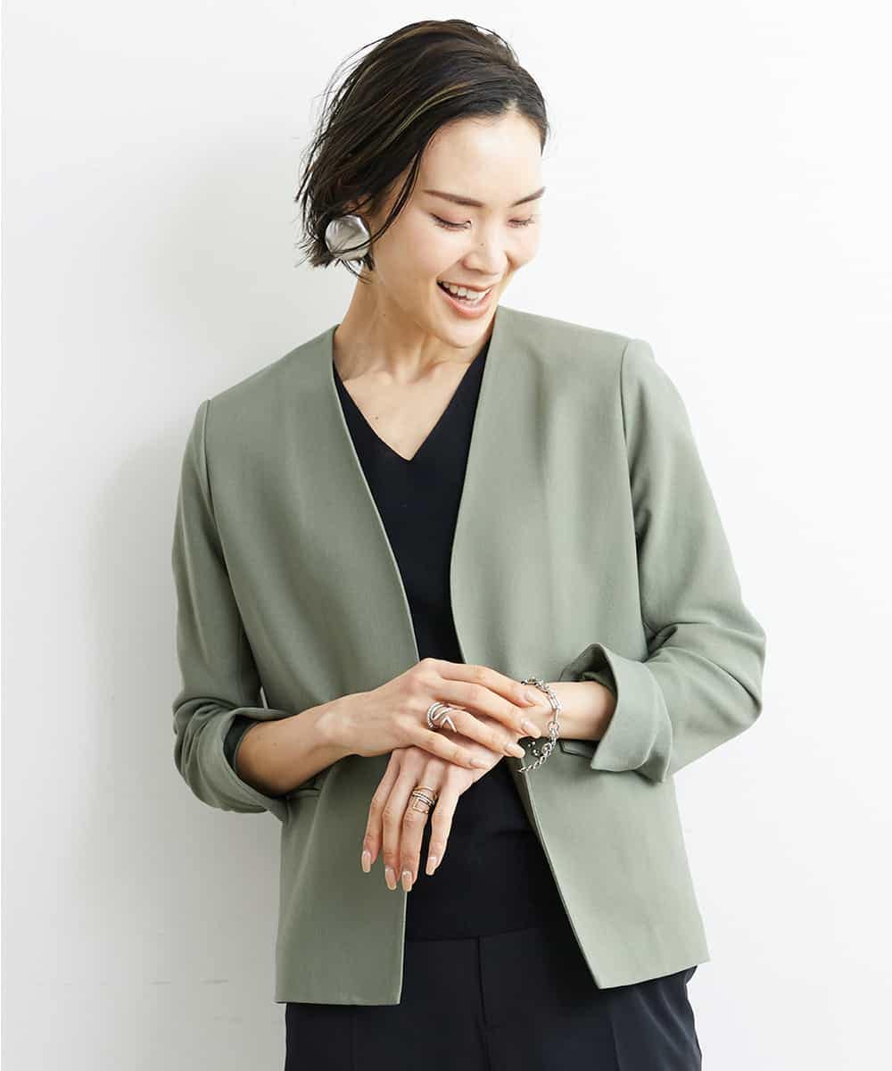 FMFGS29220 MICHEL KLEIN(ミッシェルクラン) Vネックプルオーバーニット（アンサンブル対応） ライトグレー(91)