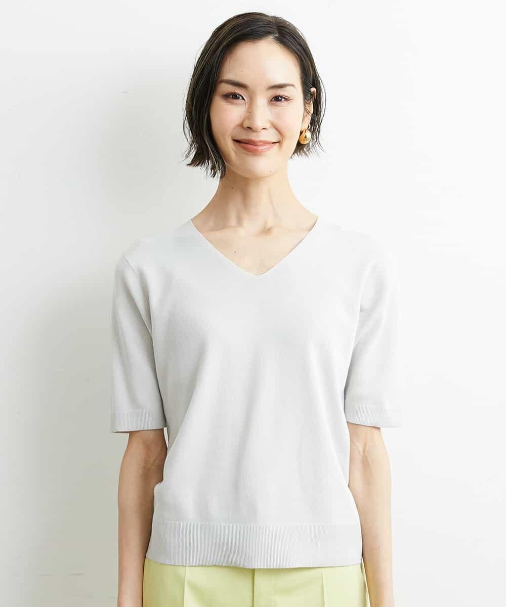 FMFGS29220 MICHEL KLEIN(ミッシェルクラン) Vネックプルオーバーニット（アンサンブル対応） ライトグレー(91)