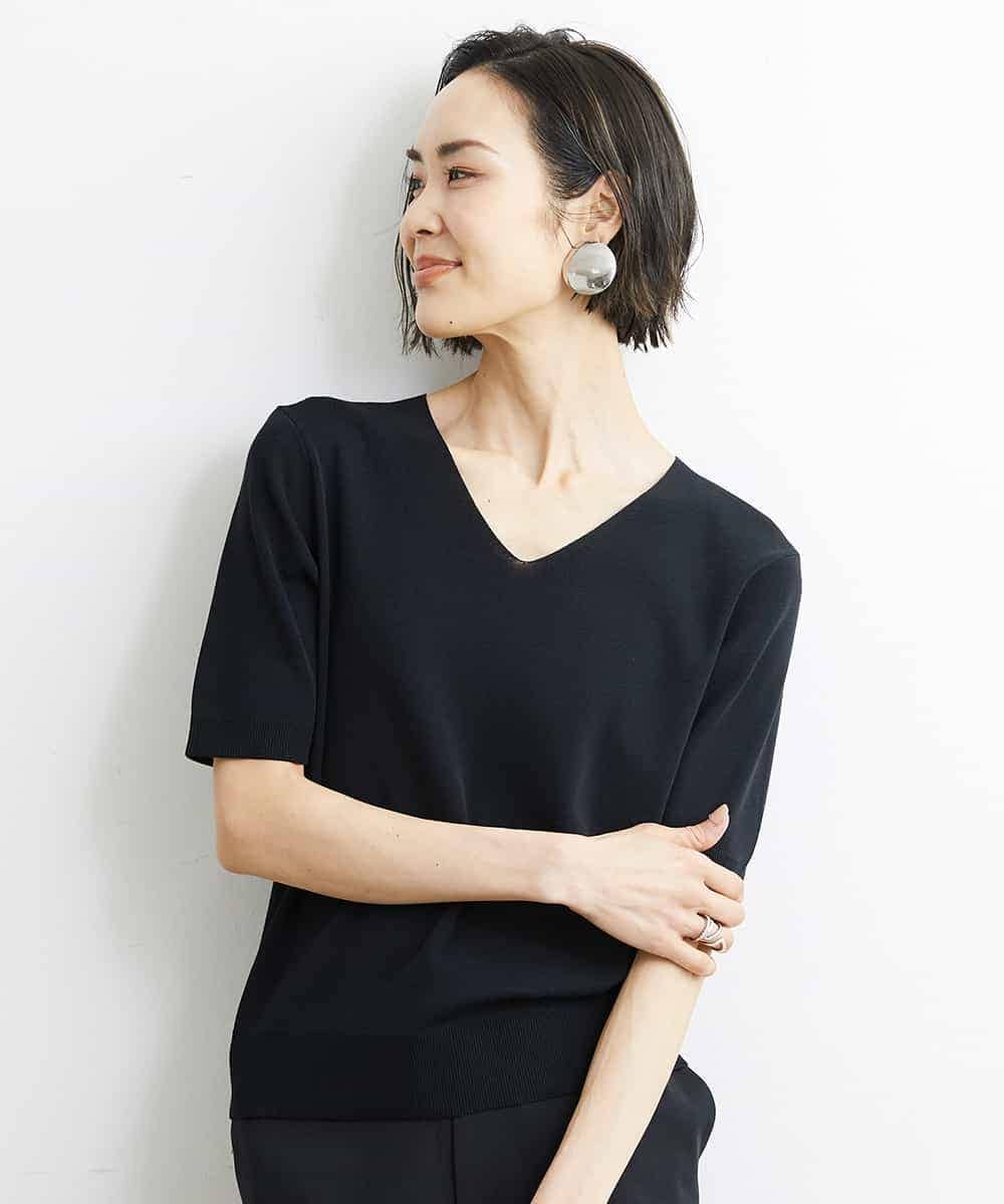 FMFGS29220 MICHEL KLEIN(ミッシェルクラン) Vネックプルオーバーニット（アンサンブル対応） ブラック(94)