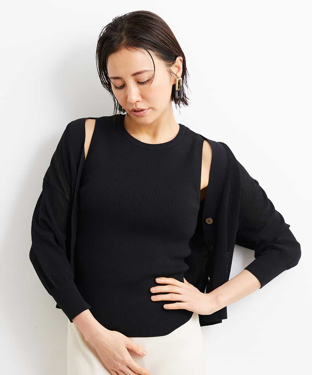 FMFGS30180 MICHEL KLEIN(ミッシェルクラン) [取り外し可能なカップ付き]リブニットタンクトップ（アンサンブル対応） ブラウン(87)