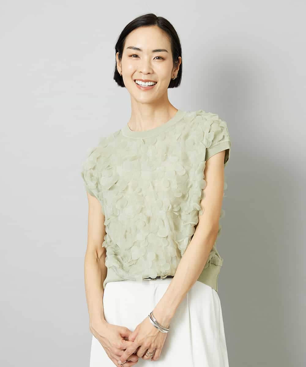 FMFHD01230 MICHEL KLEIN(ミッシェルクラン) サークルチュールプルオーバー グリーン