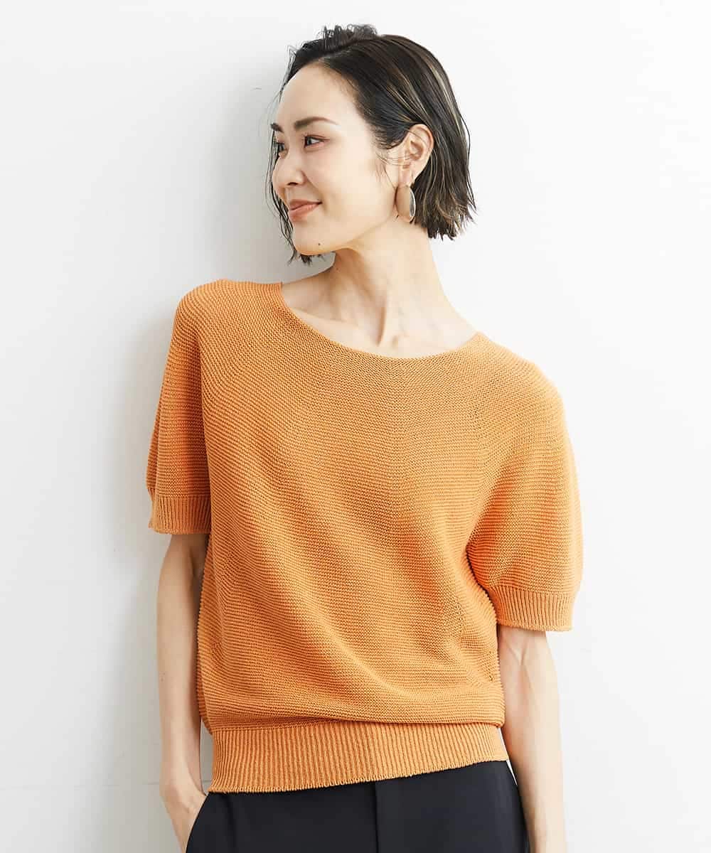 FMFHS28220 MICHEL KLEIN(ミッシェルクラン) ホールガーメント(R)半袖ニットプルオーバー（アンサンブル対応／WEB限定カラーあり） オレンジ(15)