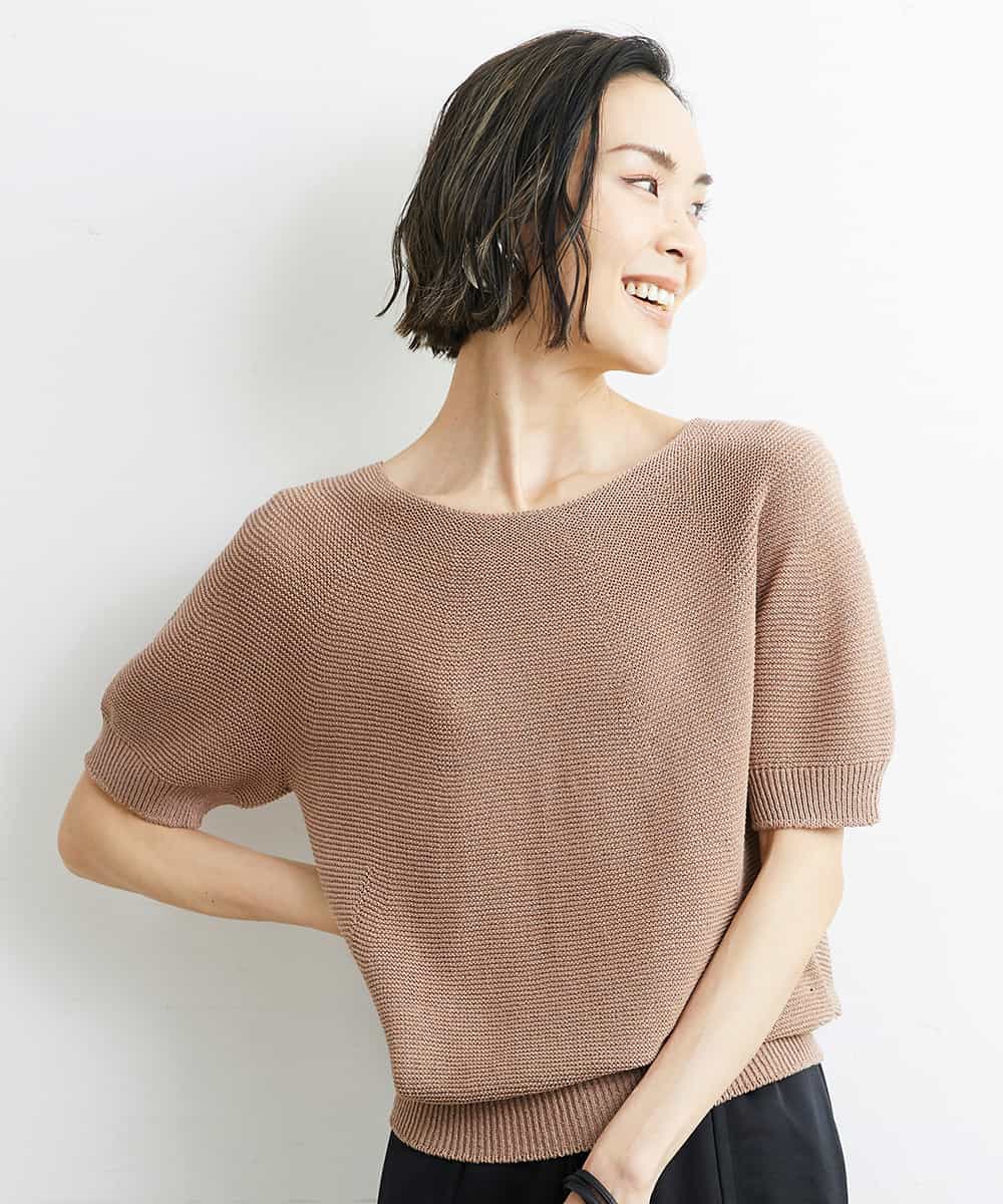 FMFHS28220 MICHEL KLEIN(ミッシェルクラン) ホールガーメント(R)半袖ニットプルオーバー（アンサンブル対応／WEB限定カラーあり） テラコッタ(84)