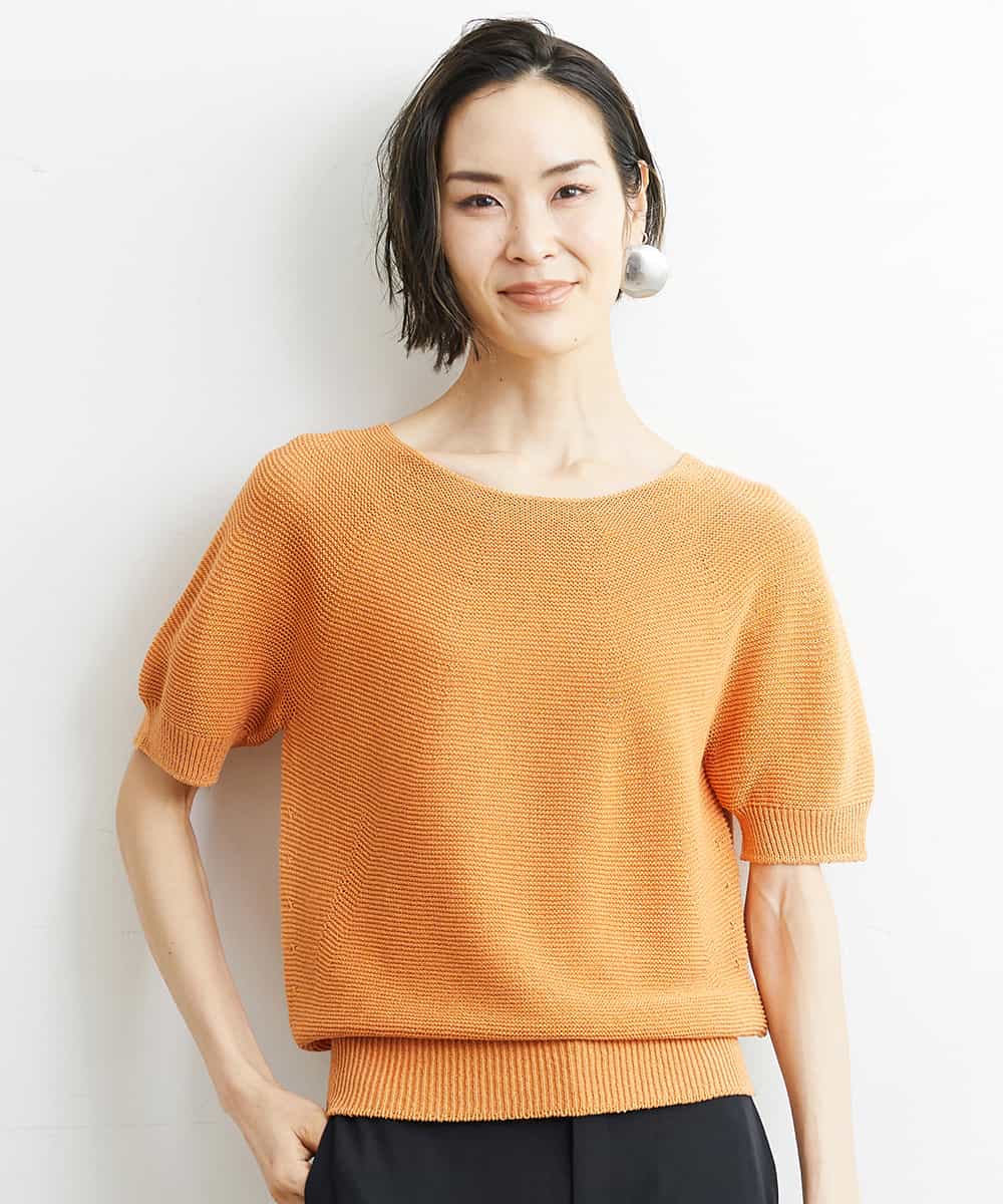FMFHS28220 MICHEL KLEIN(ミッシェルクラン) ホールガーメント(R)半袖ニットプルオーバー（アンサンブル対応／WEB限定カラーあり） テラコッタ(84)