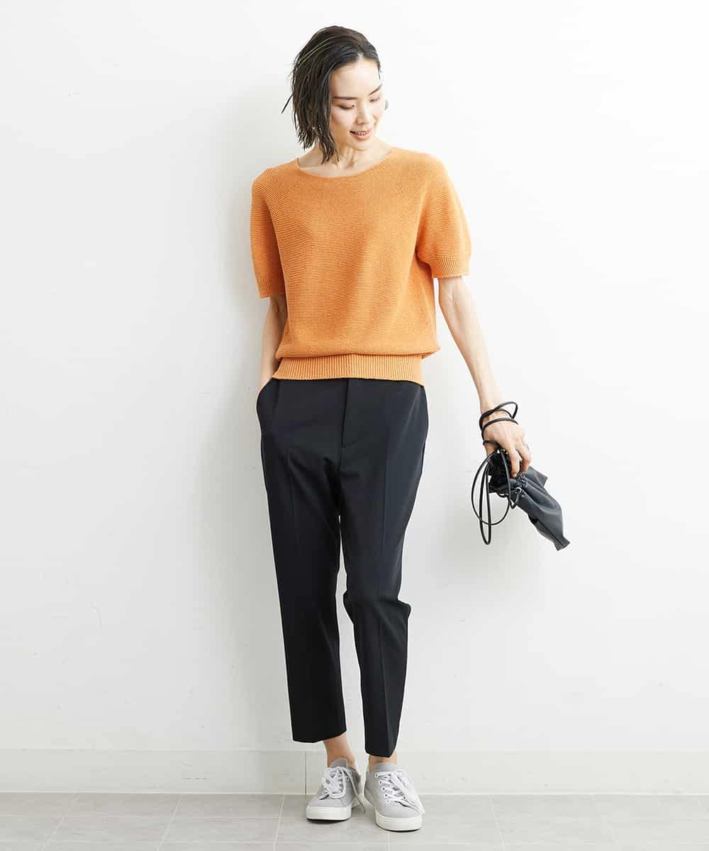 FMFHS28220 MICHEL KLEIN(ミッシェルクラン) ホールガーメント(R)半袖ニットプルオーバー（アンサンブル対応／WEB限定カラーあり） テラコッタ(84)
