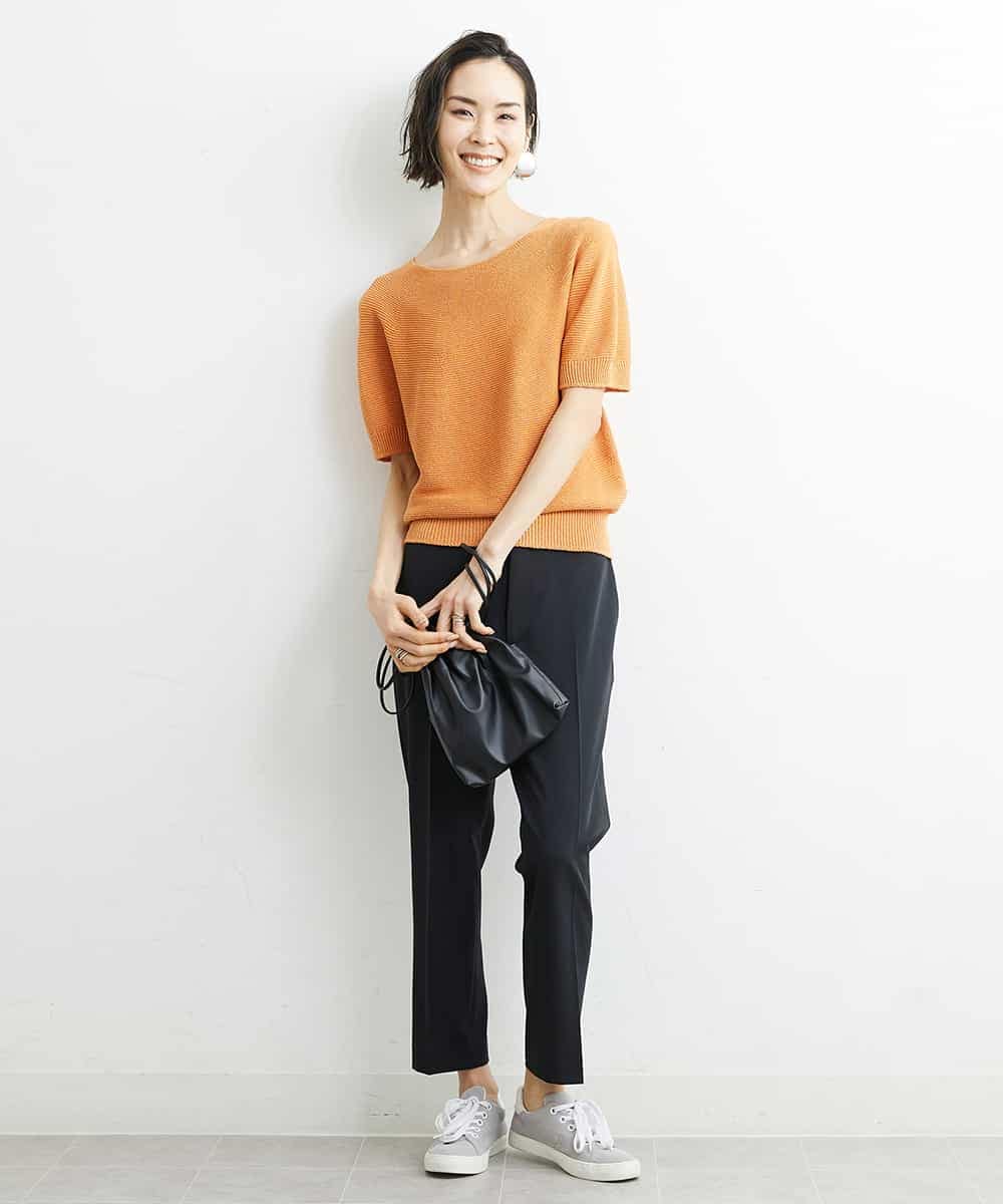 FMFHS28220 MICHEL KLEIN(ミッシェルクラン) ホールガーメント(R)半袖ニットプルオーバー（アンサンブル対応／WEB限定カラーあり） テラコッタ(84)