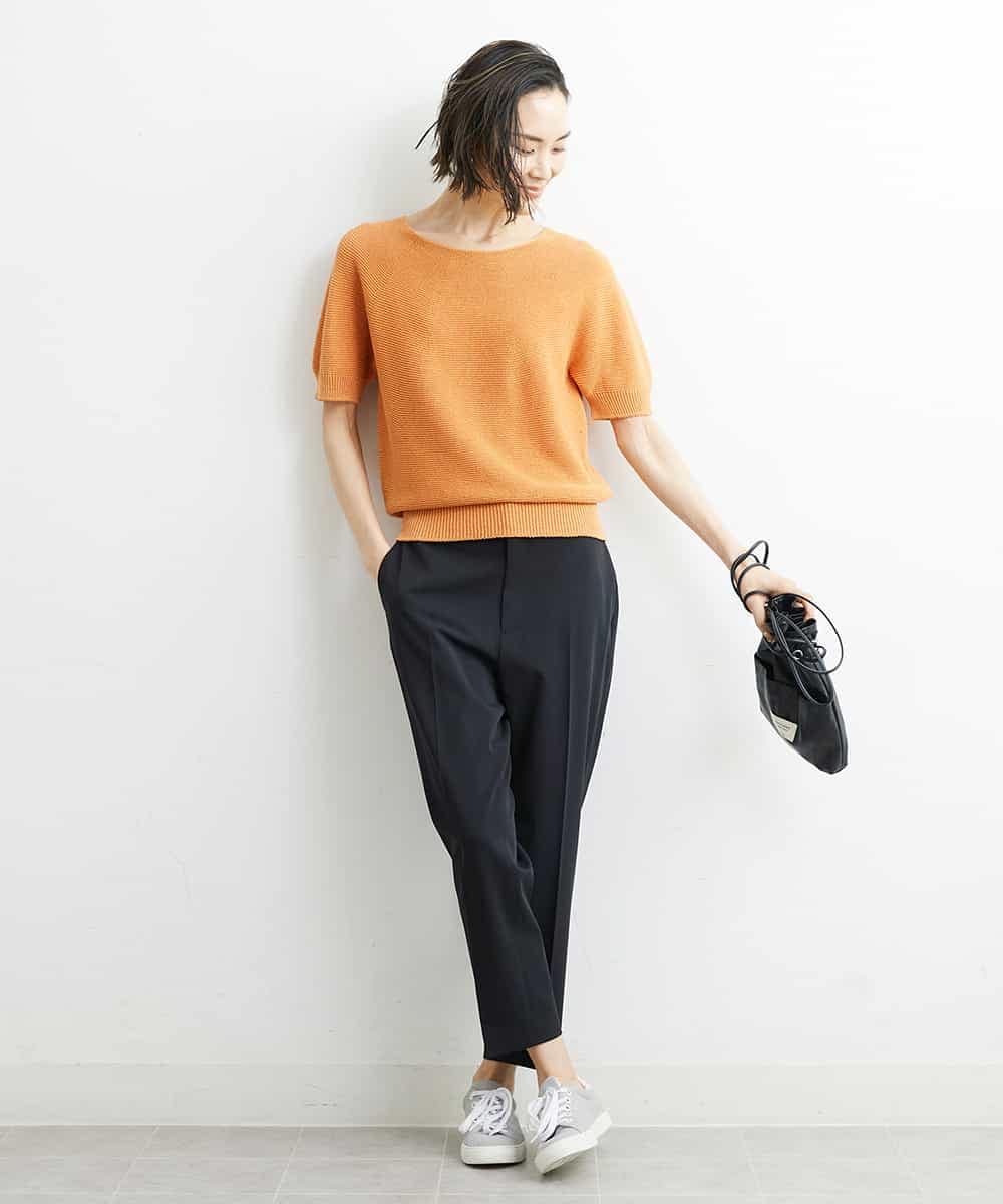FMFHS28220 MICHEL KLEIN(ミッシェルクラン) ホールガーメント(R)半袖ニットプルオーバー（アンサンブル対応／WEB限定カラーあり） テラコッタ(84)