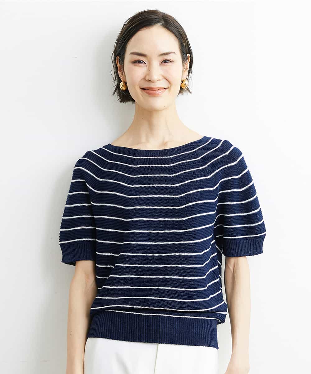 FMFHS28220 MICHEL KLEIN(ミッシェルクラン) ホールガーメント(R)半袖ニットプルオーバー（アンサンブル対応／WEB限定カラーあり） テラコッタ(84)