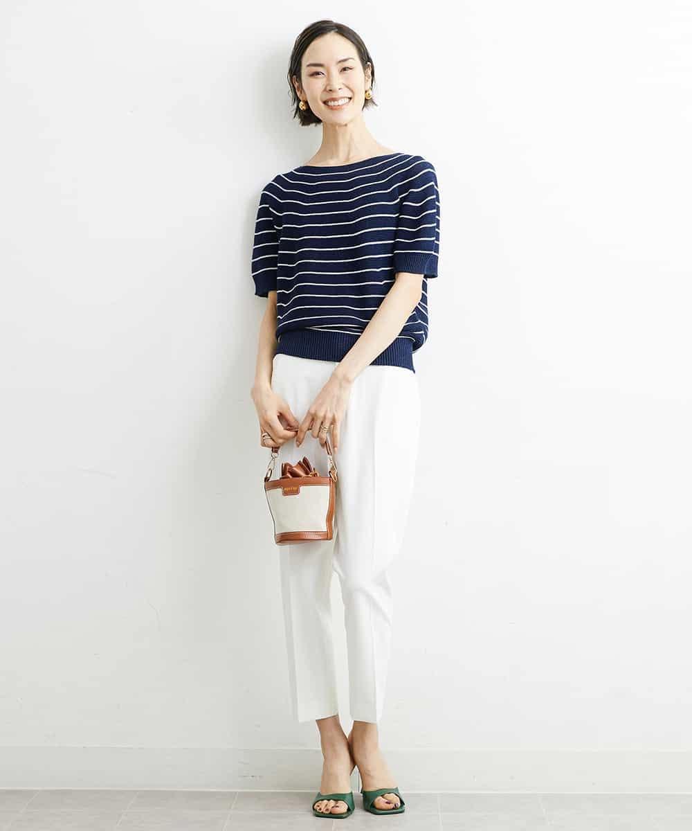 FMFHS28220 MICHEL KLEIN(ミッシェルクラン) ホールガーメント(R)半袖ニットプルオーバー（アンサンブル対応／WEB限定カラーあり） テラコッタ(84)