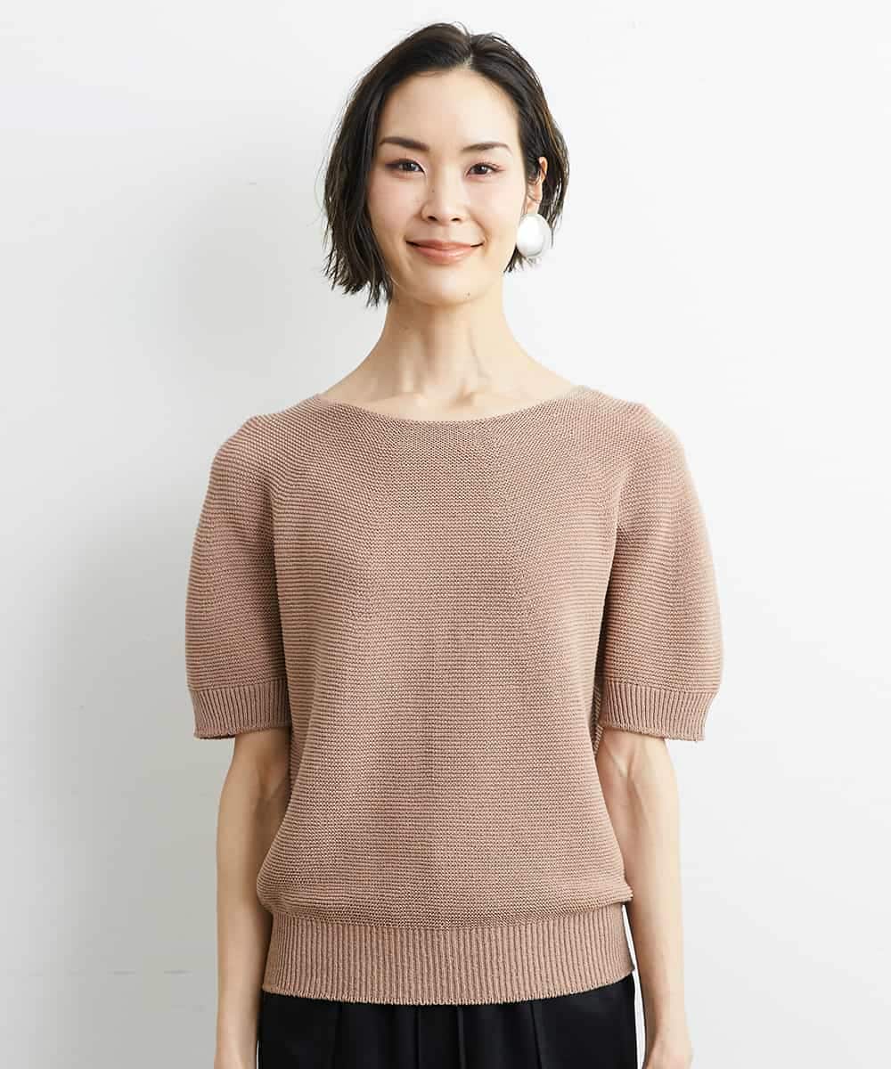 FMFHS28220 MICHEL KLEIN(ミッシェルクラン) ホールガーメント(R)半袖ニットプルオーバー（アンサンブル対応／WEB限定カラーあり） テラコッタ(84)