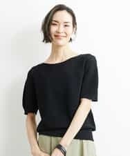 FMFHS28220 MICHEL KLEIN(ミッシェルクラン) ホールガーメント(R)半袖ニットプルオーバー（アンサンブル対応／WEB限定カラーあり） ブラック(94)