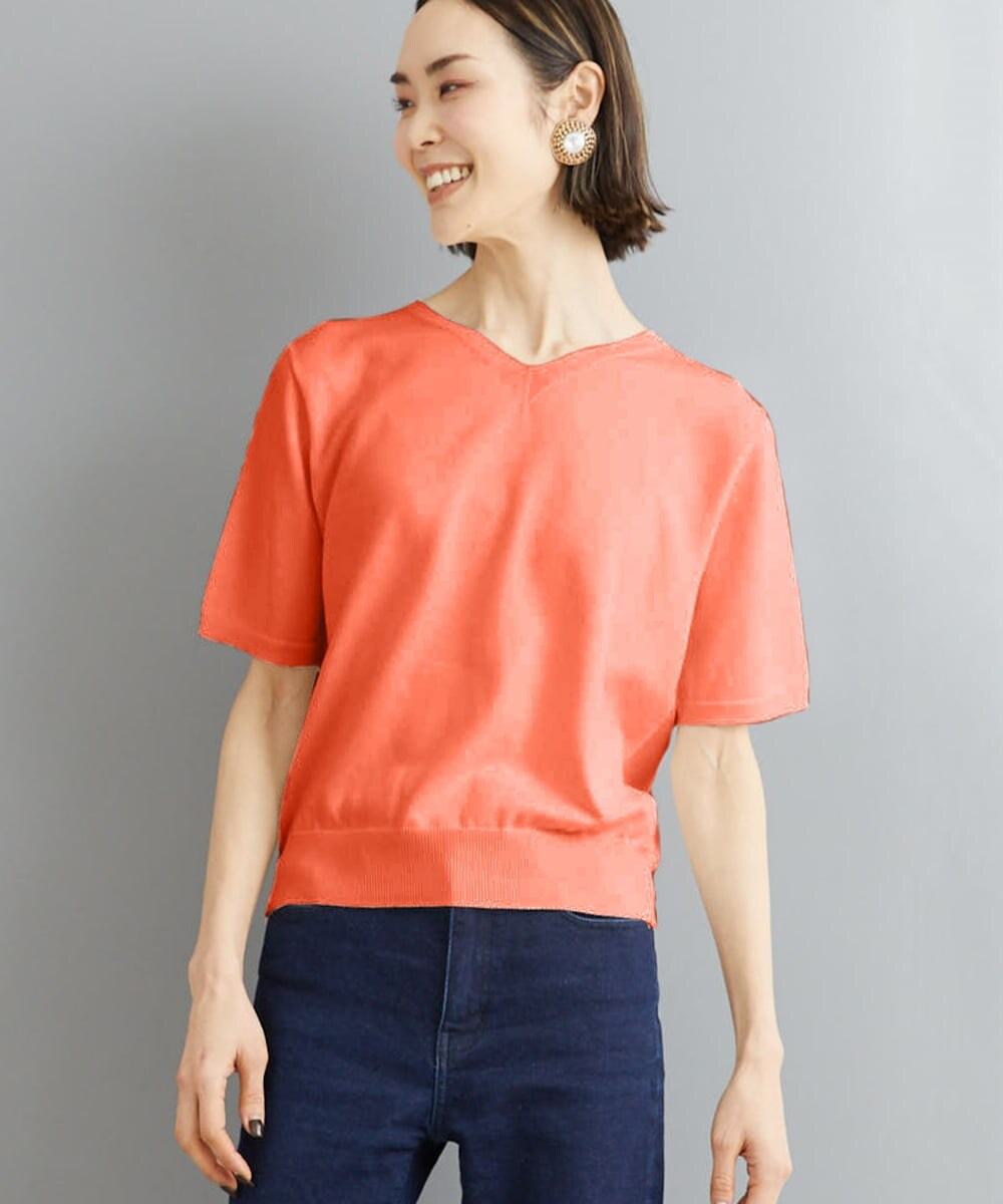 FMFHS70150 MICHEL KLEIN(ミッシェルクラン) ◆受注生産につき返品・交換・キャンセル不可◆ホールガーメント(R)Vネックニット キャロットオレンジ(15)