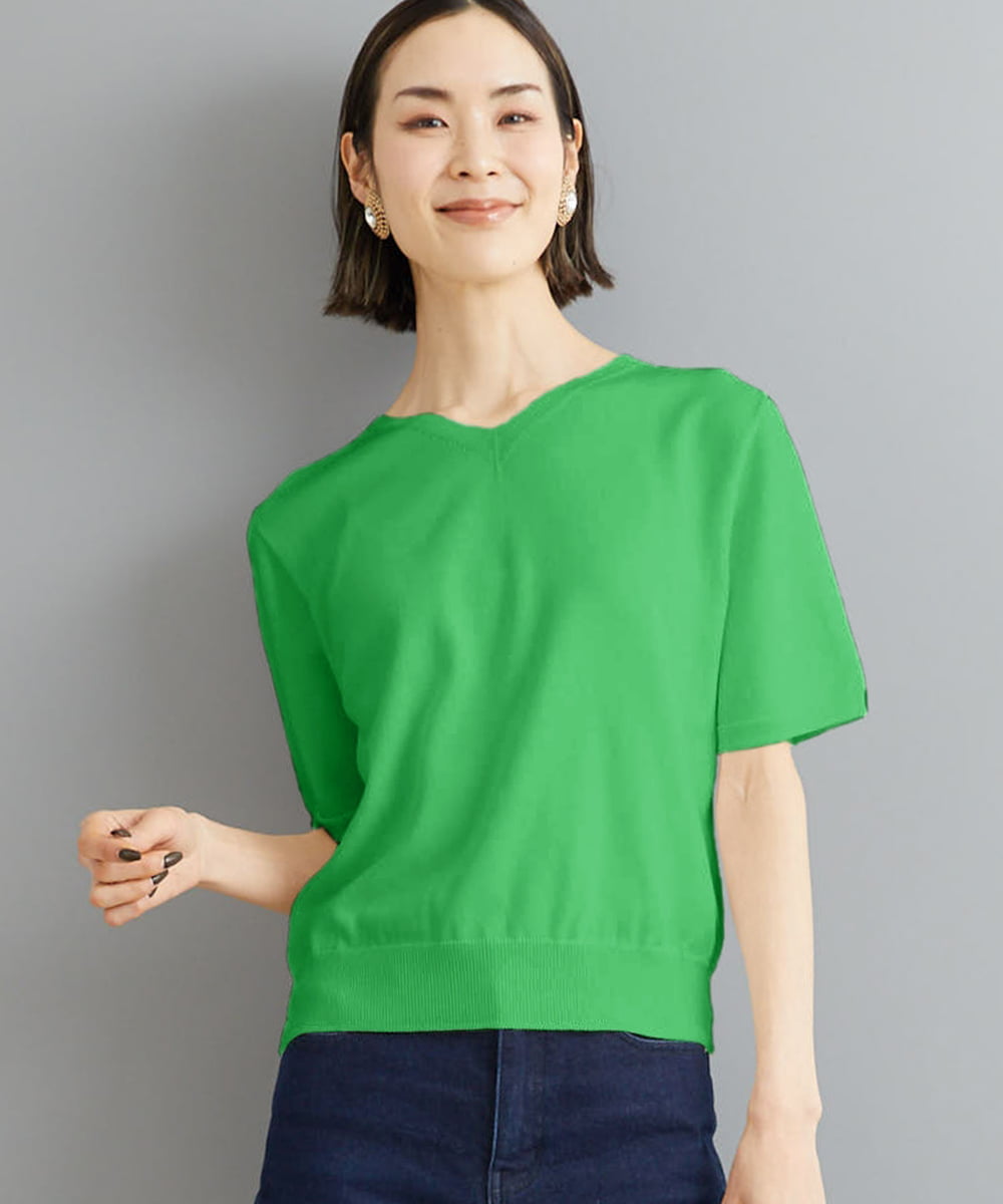 FMFHS70150 MICHEL KLEIN(ミッシェルクラン) ◆受注生産につき返品・交換・キャンセル不可◆ホールガーメント(R)Vネックニット フレッシュグリーン(35)