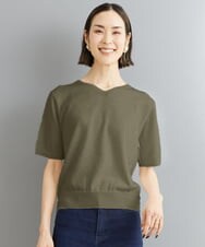 FMFHS70150 MICHEL KLEIN(ミッシェルクラン) ◆受注生産につき返品・交換・キャンセル不可◆ホールガーメント(R)Vネックニット オリーヴグリーン(36)