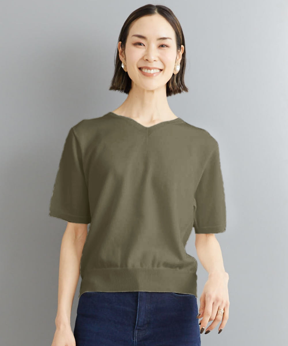 FMFHS70150 MICHEL KLEIN(ミッシェルクラン) ◆受注生産につき返品・交換・キャンセル不可◆ホールガーメント(R)Vネックニット オリーヴグリーン(36)
