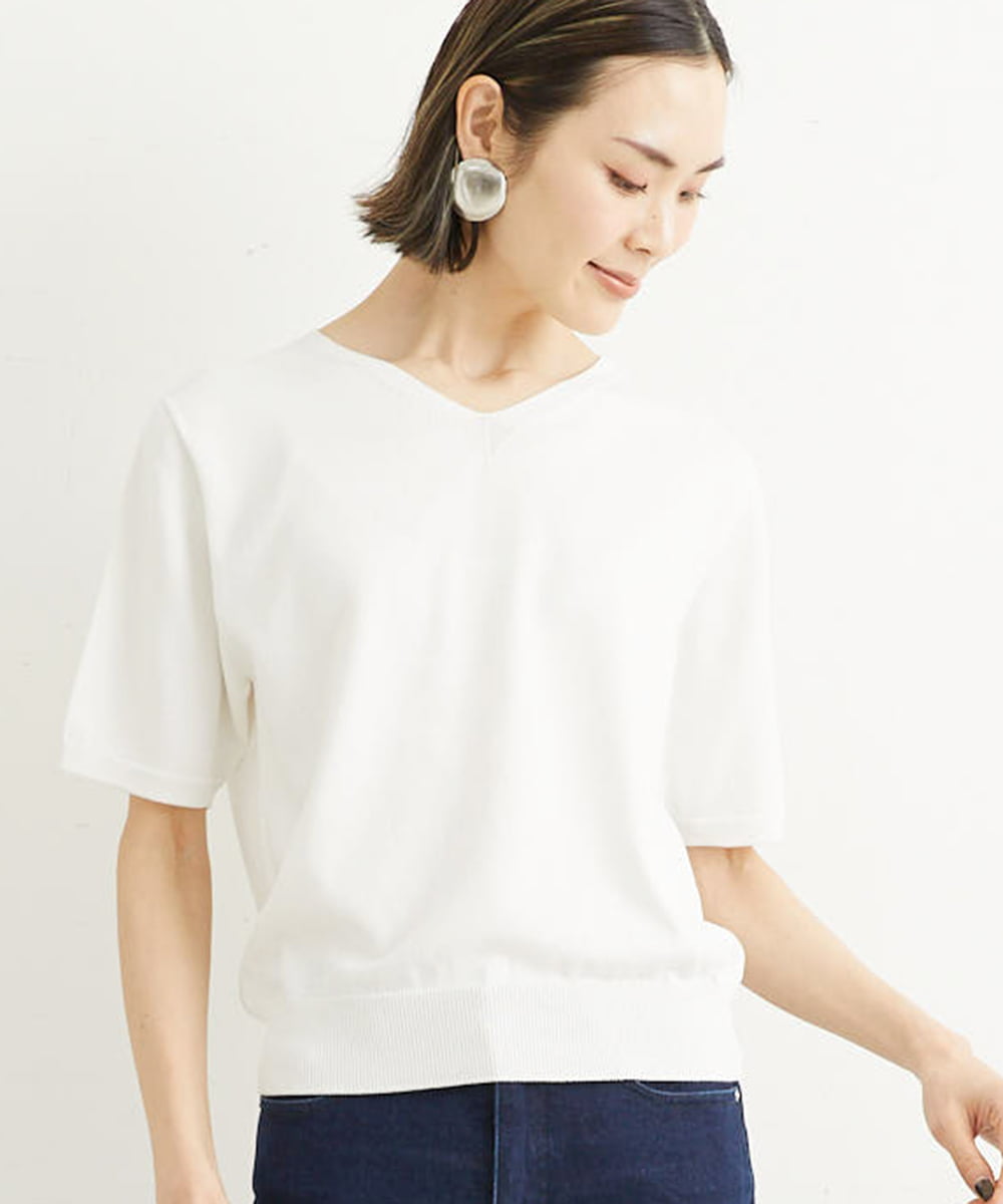 FMFHS70150 MICHEL KLEIN(ミッシェルクラン) ◆受注生産につき返品・交換・キャンセル不可◆ホールガーメント(R)Vネックニット ホワイト(90)
