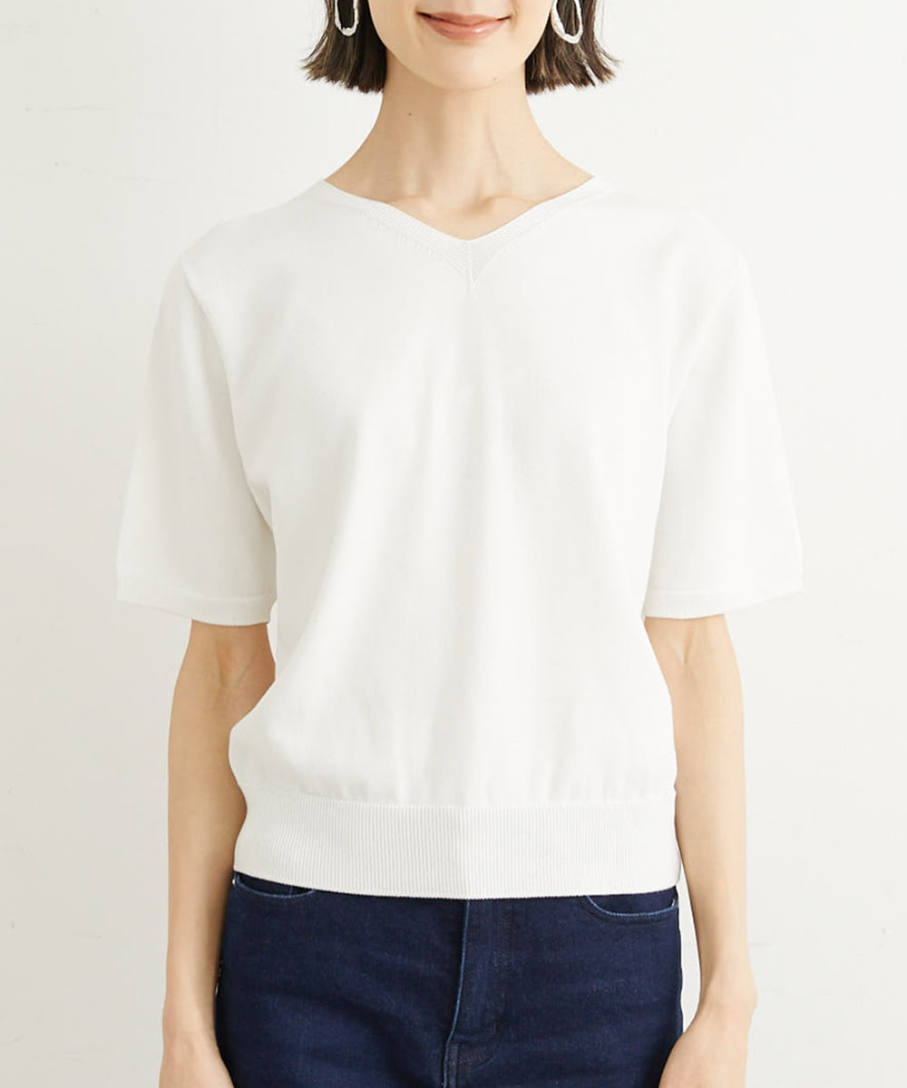 FMFHS70150 MICHEL KLEIN(ミッシェルクラン) ◆受注生産につき返品・交換・キャンセル不可◆ホールガーメント(R)Vネックニット ホワイト(90)