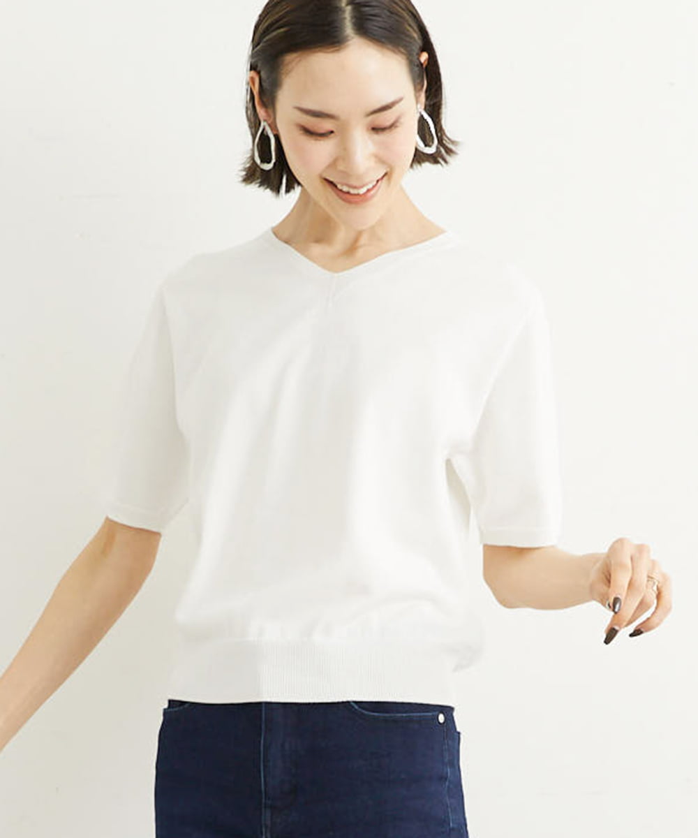 FMFHS70150 MICHEL KLEIN(ミッシェルクラン) ◆受注生産につき返品・交換・キャンセル不可◆ホールガーメント(R)Vネックニット ホワイト(90)