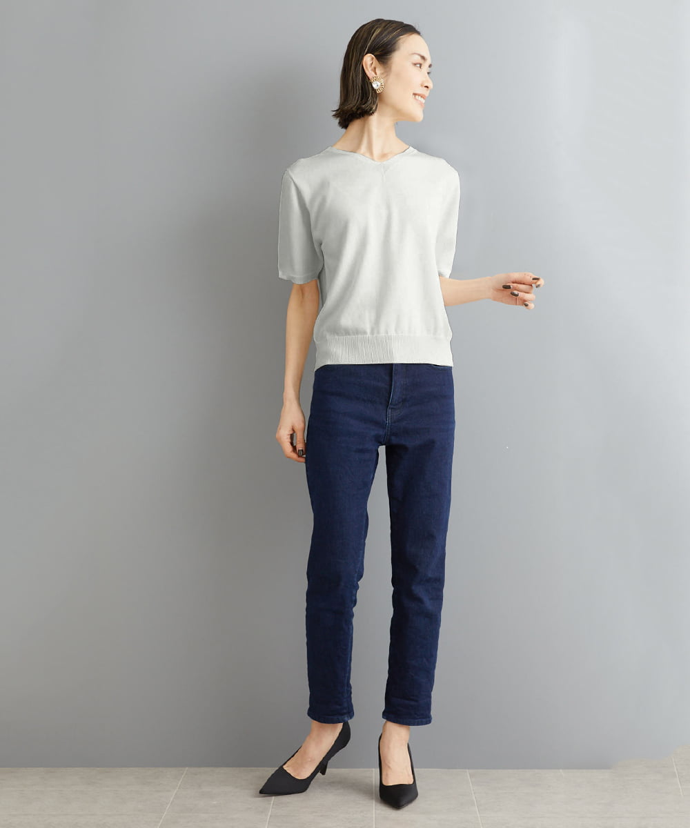 FMFHS70150 MICHEL KLEIN(ミッシェルクラン) ◆受注生産につき返品・交換・キャンセル不可◆ホールガーメント(R)Vネックニット ホワイト(90)