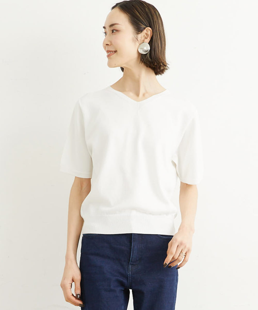 FMFHS70150 MICHEL KLEIN(ミッシェルクラン) ◆受注生産につき返品・交換・キャンセル不可◆ホールガーメント(R)Vネックニット ホワイト(90)
