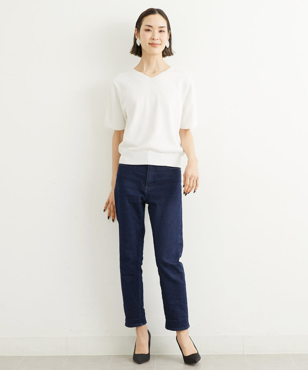 FMFHS70150 MICHEL KLEIN(ミッシェルクラン) ◆受注生産につき返品・交換・キャンセル不可◆ホールガーメント(R)Vネックニット ホワイト(90)