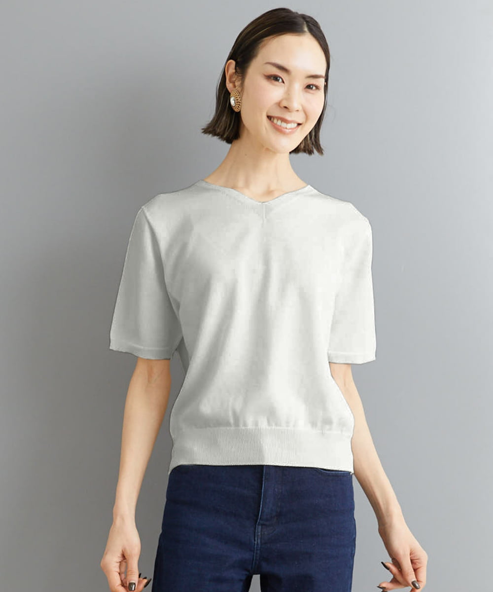 FMFHS70150 MICHEL KLEIN(ミッシェルクラン) ◆受注生産につき返品・交換・キャンセル不可◆ホールガーメント(R)Vネックニット アイスグレー(91)