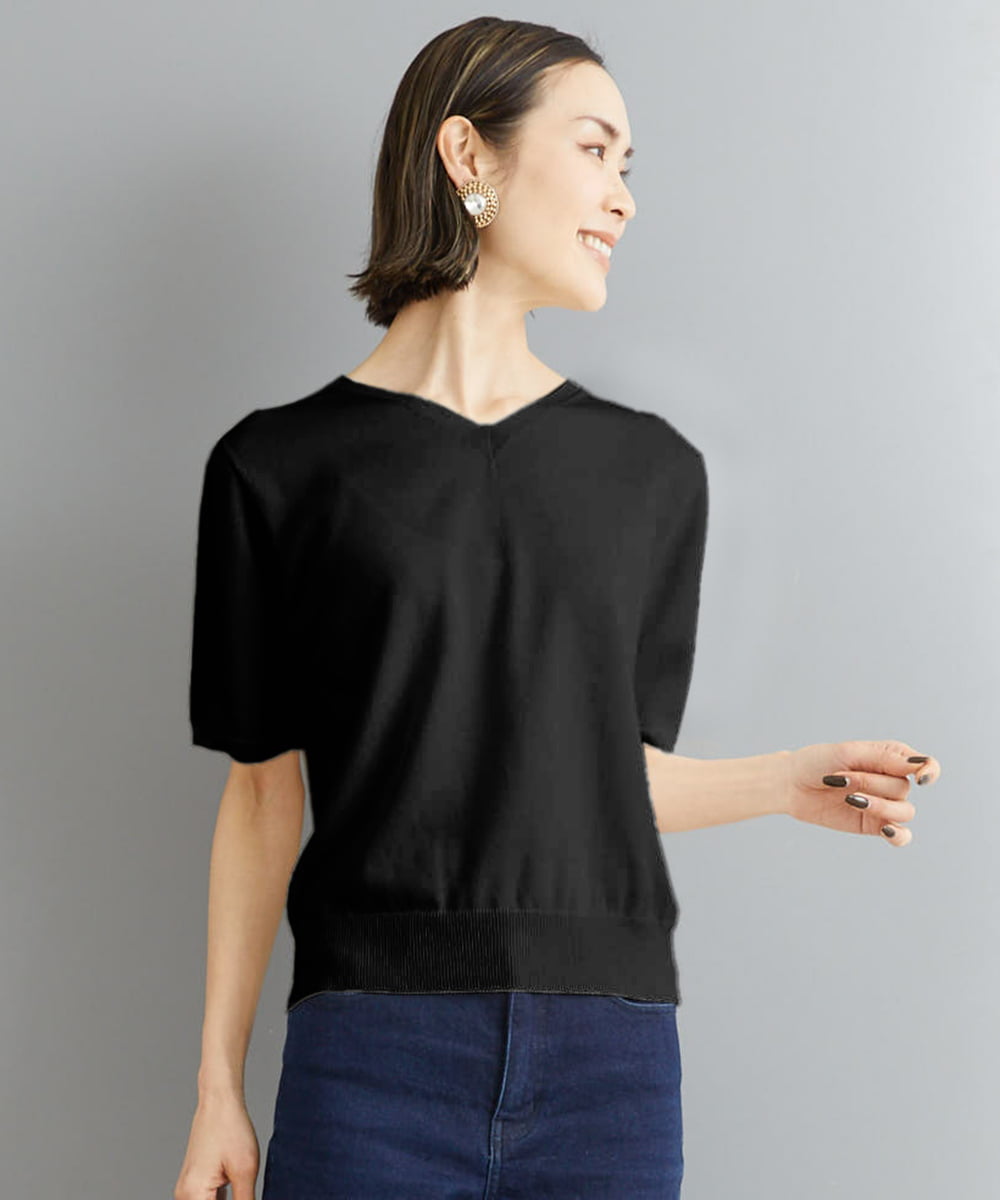 FMFHS70150 MICHEL KLEIN(ミッシェルクラン) ◆受注生産につき返品・交換・キャンセル不可◆ホールガーメント(R)Vネックニット ブラック(94)