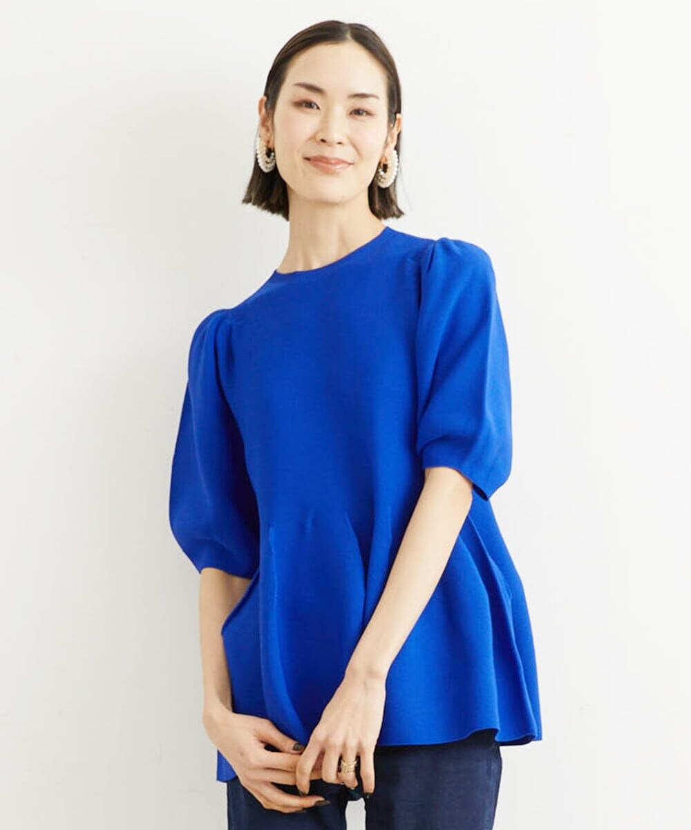 FMFHS71180 MICHEL KLEIN(ミッシェルクラン) ◆受注生産につき返品・交換・キャンセル不可◆ホールガーメント(R)フォルムデザインニット ブルー(55)