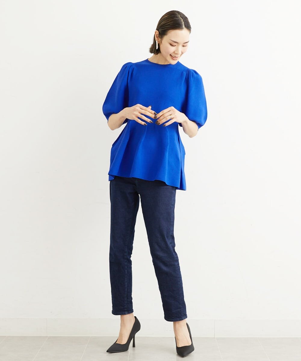 FMFHS71180 MICHEL KLEIN(ミッシェルクラン) ◆受注生産につき返品・交換・キャンセル不可◆ホールガーメント(R)フォルムデザインニット ブルー(55)