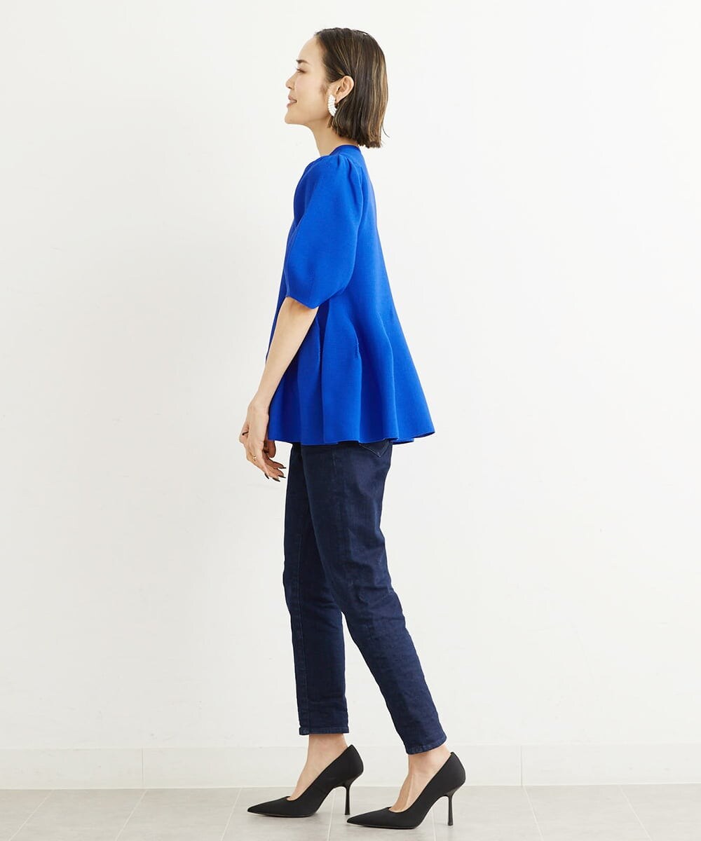 FMFHS71180 MICHEL KLEIN(ミッシェルクラン) ◆受注生産につき返品・交換・キャンセル不可◆ホールガーメント(R)フォルムデザインニット ブルー(55)