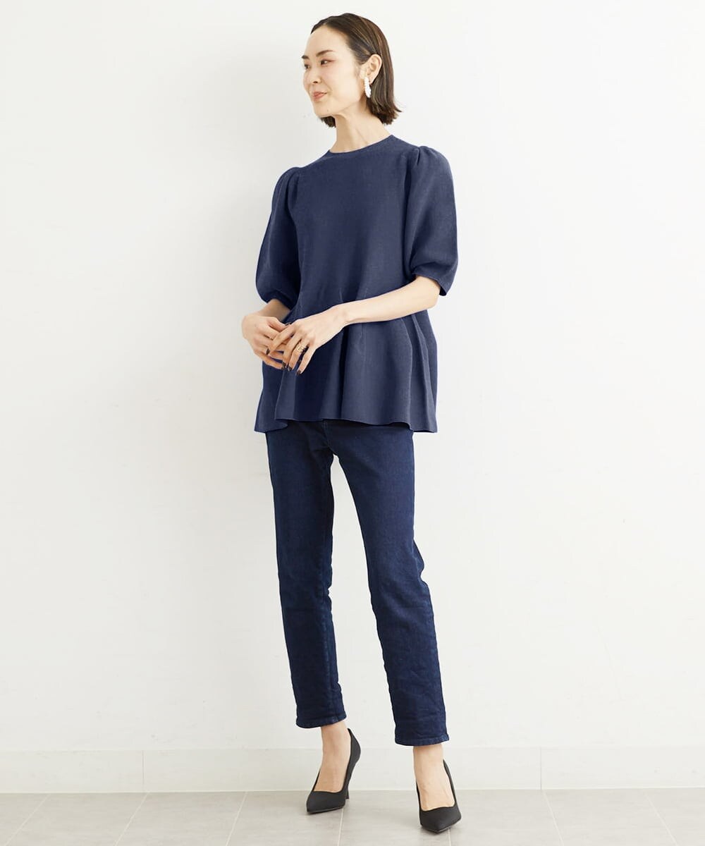 FMFHS71180 MICHEL KLEIN(ミッシェルクラン) ◆受注生産につき返品・交換・キャンセル不可◆ホールガーメント(R)フォルムデザインニット ブルー(55)