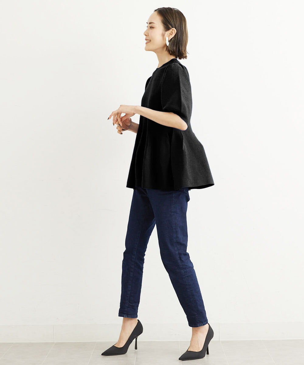 FMFHS71180 MICHEL KLEIN(ミッシェルクラン) ◆受注生産につき返品・交換・キャンセル不可◆ホールガーメント(R)フォルムデザインニット ブルー(55)