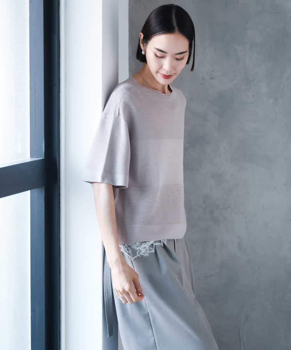 FMFJD21200 MICHEL KLEIN(ミッシェルクラン) パネル透かし柄ニット ブルー