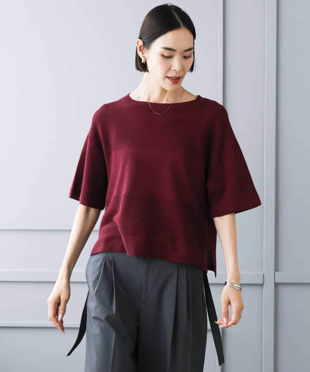 FMFJD21200 MICHEL KLEIN(ミッシェルクラン) パネル透かし柄ニット ブルー