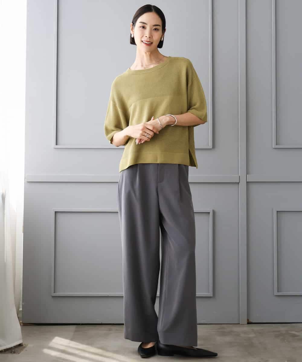 FMFJD21200 MICHEL KLEIN(ミッシェルクラン) パネル透かし柄ニット ブルー