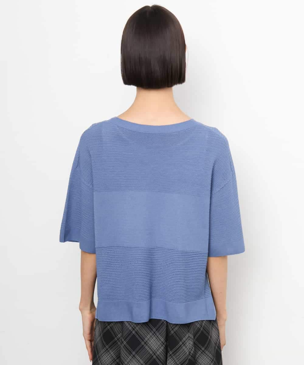 FMFJD21200 MICHEL KLEIN(ミッシェルクラン) パネル透かし柄ニット ブルー