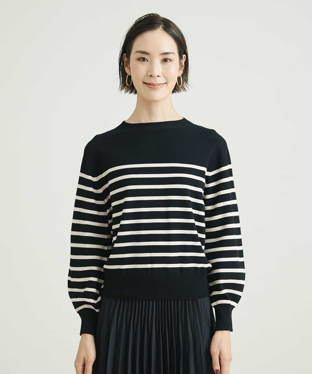 ドラマ着用]ホールガーメント(R)ボトルネックニット（ボーダー・無地
