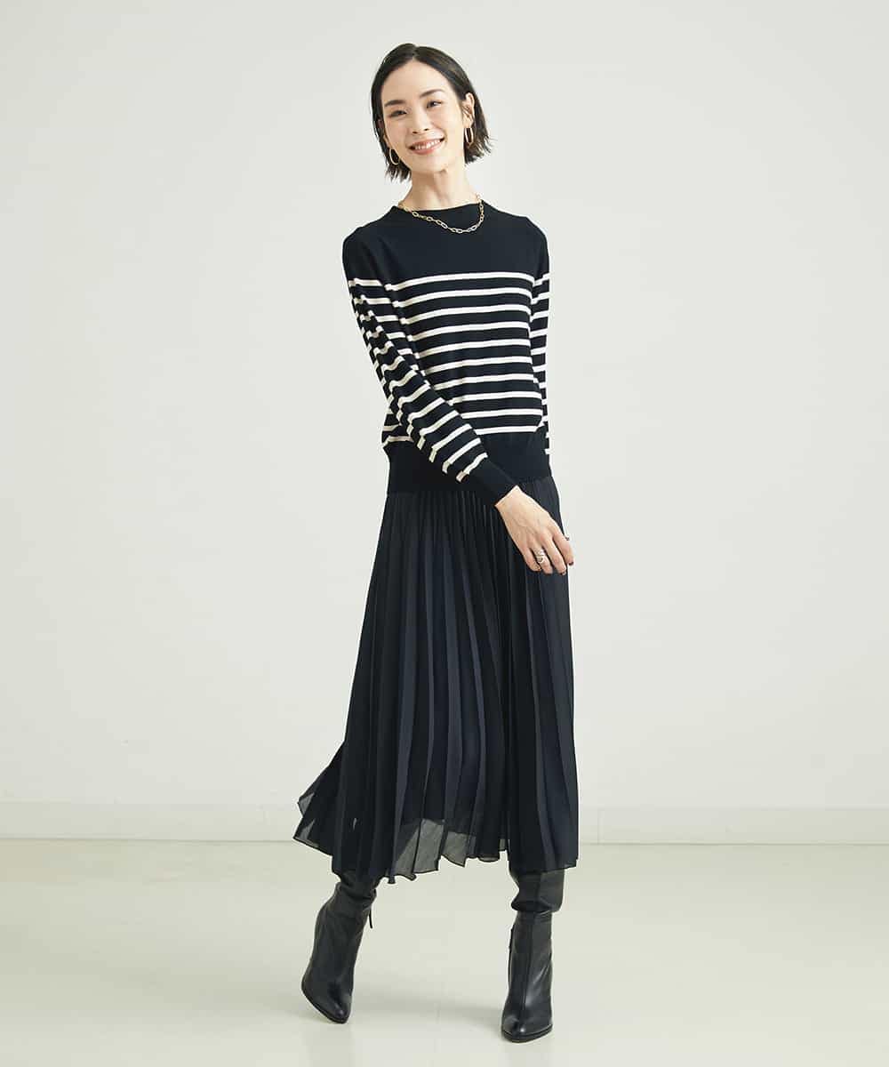 ドラマ着用]ホールガーメント(R)ボトルネックニット（ボーダー・無地