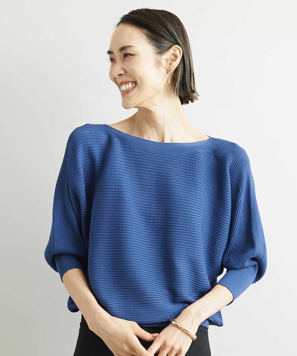 FMFJS17160 MICHEL KLEIN(ミッシェルクラン) [新色追加]ホールガーメント(R)ドルマンスリーブニット（7分袖） ブルー(55)