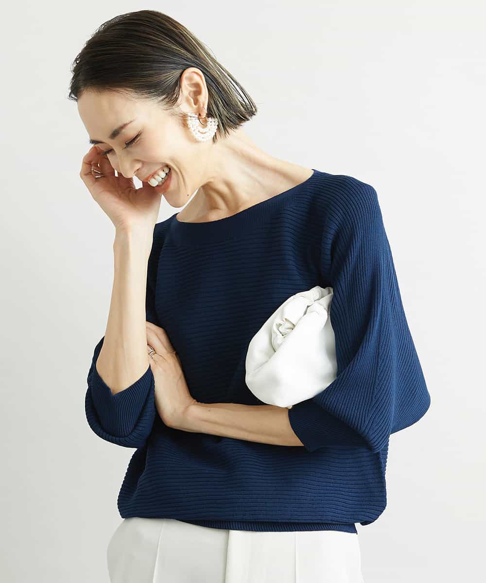 FMFJS17160 MICHEL KLEIN(ミッシェルクラン) [新色追加]ホールガーメント(R)ドルマンスリーブニット（7分袖） ネイビー(57)WEB限定カラー