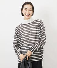FMFJV12180 MICHEL KLEIN(ミッシェルクラン) シアーボーダーニット(WEB限定カラー) ブラック×ベージュ(94)