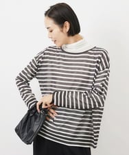 FMFJV12180 MICHEL KLEIN(ミッシェルクラン) シアーボーダーニット(WEB限定カラー) ブラック×ベージュ(94)