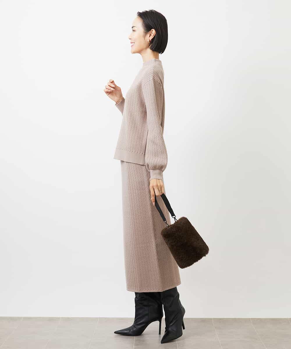FMHAA02190 MICHEL KLEIN(ミッシェルクラン) ［セットアップ対応］ミニケーブルニットスカート ピンクベージュ